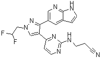 3-[[4-[1-(2,2-Difluoroethyl)-3-(1H-pyrrolo[2,3-b]pyridin-5-yl)-1H-pyrazol-4-yl]-2-pyrimidinyl]amino]-propanenitrile molecular structure (CAS 1111636-35-1)