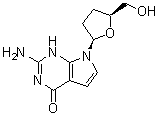 2-Amino-1,7-dihydro-7-[(2R,5S)-tetrahydro-5-(hydroxymethyl)-2-furanyl]-4H-pyrrolo[2,3-d]pyrimidin-4-one molecular structure (CAS 111869-49-9)