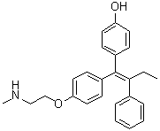 structure of CAS# 112093-28-4, Endoxifen;4-[(1Z)-1-[4-[2-(Methylamino)ethoxy]phenyl]-2-phenyl-1-buten-1-yl]phenol; 4-Hydroxy-N-desmethyltamoxifen; N-Desmethyl-4-hydroxytamoxifen