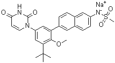 N-[6-[3-tert-Butyl-5-(2,4-dioxo-3,4-dihydropyrimidin-1(2H)-yl)-2-methoxyphenyl]naphthalen-2-yl]methanesulfonamide monosodium salt molecular structure (CAS 1132940-11-4)