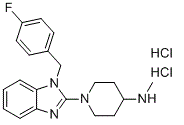 structure of CAS# 1134322-93-2, 1-[1-[(4-Fluorophenyl)methyl]-1H-benzimidazol-2-yl]-N-methyl-4-piperidinamine dihydrochloride