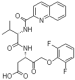 structure of CAS# 1135695-98-5, (3S)-5-(2,6-Difluorophenoxy)-3-[[(2S)-3-methyl-1-oxo-2-[(2-quinolinylcarbonyl)amino]butyl]amino]-4-oxo-pentanoic acid