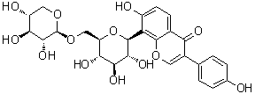 结构式 CAS# 114240-18-5, 7-羟基-3-(4-羟基苯基)-8-(6-O-beta-D-吡喃木糖基-beta-D-吡喃葡萄糖基)-4H-1-苯并吡喃-4-酮