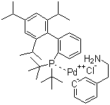 结构式 CAS# 1142811-12-8, 氯[2-(二叔丁基膦基)-2',4',6'-三异丙基-1,1'-联苯基][2-(2-氨基乙基)苯基)]钯(II)