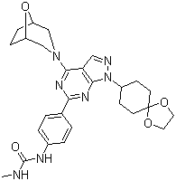 结构式 CAS# 1144068-46-1, WYE 125132; N-[4-[1-(1,4-二氧杂螺[4.5]癸烷-8-基)-4-(8-氧杂-3-氮杂双环[3.2.1]辛烷-3-基)-1H-吡唑并[3,4-d]嘧啶-6-基]苯基]-N'-甲基脲
