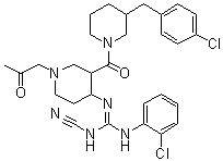 N-(2-Chlorophenyl)-N''-[3-[[3-[(4-chlorophenyl)methyl]-1-piperidinyl]carbonyl]-1-(2-oxopropyl)-4-piperidinyl]-N'-cyanoguanidine molecular structure (CAS 1144899-77-3)