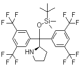 structure of CAS# 1146629-74-4, (2R)-2-[Bis[3,5-bis(trifluoromethyl)phenyl][[(1,1-dimethylethyl)dimethylsilyl]oxy]methyl]pyrrolidine
