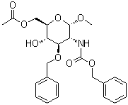 structure of CAS# 114869-95-3, Methyl 2-deoxy-2-[[(phenylmethoxy)carbonyl]amino]-3-O-(phenylmethyl)-alpha-D-glucopyranoside 6-acetate