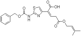 structure of CAS# 115065-79-7, 2-[2-[[(Phenylmethoxy)carbonyl]amino]-4-thiazolyl]-2-pentenedioic acid 5-(3-methyl-2-butenyl) ester;Ceftibuten Sidechain