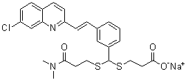 structure of CAS# 115103-85-0, (E)-3-[[[3-[2-(7-Chloro-2-quinolinyl)ethenyl]phenyl][[3-(dimethylamino)-3-oxopropyl]thio]methyl]thio]propanoic acid sodium salt