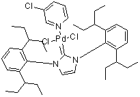 结构式 CAS# 1158652-41-5, (SP-4-1)-[1,3-双[2,6-双(1-乙基丙基)苯基]-1,3-二氢-2H-咪唑-2-亚基]二氯(3-氯吡啶)钯