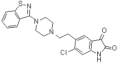 structure of CAS# 1159977-56-6, 5-[2-[4-(1,2-Benzisothiazol-3-yl)-1-piperazinyl]ethyl]-6-chloro-1H-indole-2,3-dione