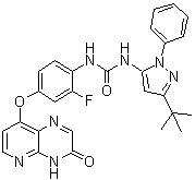 结构式 CAS# 1163719-56-9, N-[4-[(3,4-二氢-3-氧代吡啶并[2,3-b]吡嗪-8-基)氧基]-2-氟苯基]-N'-[3-(1,1-二甲基乙基)-1-苯基-1H-吡唑-5-基]脲