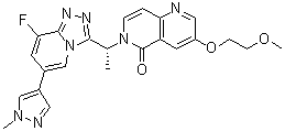 结构式 CAS# 1173699-31-4, 6-[(1R)-1-[8-氟-6-(1-甲基-1H-吡唑-4-基)-1,2,4-三唑并[4,3-a]吡啶-3-基]乙基]-3-(2-甲氧基乙氧基)-1,6-萘啶-5(6H)-酮