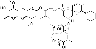 structure of CAS# 117704-25-3, Doramectin;(1'R,2R,3S,4'S,6S,8'R,10'E,12'S,13'S,14'E,16'E,20'R,21'R,24'S)-2-cyclohexyl-21',24'-dihydroxy-12'-[(2R,4S,5S,6S)-5-[(2S,4S,5S,6S)-5-hydroxy-4-methoxy-6-methyloxan-2-yl]oxy-4-methoxy-6-methyloxan-2-yl]oxy-3,11',13',22'-tetramethylspiro[2,3-dihydropyran-6,6'-3,7,19-trioxatetracyclo[15.6.1.14,8.020,24]pentacosa-10,14,16,22-tetraene]-2'-one