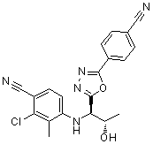 结构式 CAS# 1182367-47-0, 2-氯-4-[[(1R,2S)-1-[5-(4-氰基苯基)-1,3,4-恶二唑-2-基]-2-羟基丙基]氨基]-3-甲基苯甲腈