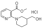 structure of CAS# 1185312-53-1, 2-[3-(Hydroxymethyl)-1-piperidinyl]-3-pyridinecarboxylic acid methyl ester hydrochloride