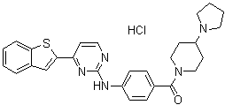 结构式 CAS# 1186195-62-9, [4-[(4-苯并[b]噻吩-2-基-2-嘧啶基)氨基]苯基][4-(1-吡咯烷基)-1-哌啶基]-甲酮盐酸盐