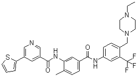 N-[4-[(4-Ethyl-1-piperazinyl)methyl]-3-(trifluoromethyl)phenyl]-4-methyl-3-[[[5-(2-thienyl)-3-pyridinyl]carbonyl]amino]benzamide molecular structure (CAS 1186206-79-0)