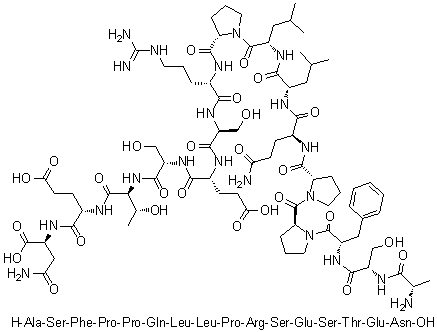 L-Alanyl-L-seryl-L-phenylalanyl-L-prolyl-L-prolyl-L-glutaminyl-L-leucyl-L-leucyl-L-prolyl-L-arginyl-L-seryl-L-alpha-glutamyl-L-seryl-L-threonyl-L-alpha-glutamyl-L-asparagine molecular structure (CAS 1188512-71-1)