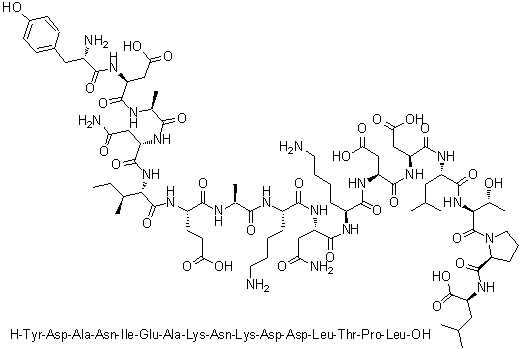 L-Tyrosyl-L-alpha-aspartyl-L-alanyl-L-asparaginyl-L-isoleucyl-L-alpha-glutamyl-L-alanyl-L-lysyl-L-asparaginyl-L-lysyl-L-alpha-aspartyl-L-alpha-aspartyl-L-leucyl-L-threonyl-L-prolyl-L-leucine molecular structure (CAS 1188512-85-7)