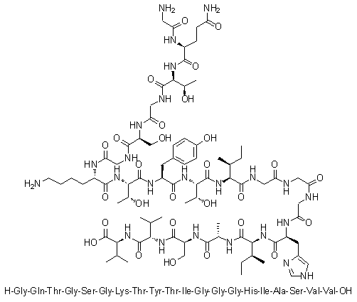 Glycyl-L-glutaminyl-L-threonylglycyl-L-serylglycyl-L-lysyl-L-threonyl-L-tyrosyl-L-threonyl-L-isoleucylglycylglycylglycyl-L-histidyl-L-isoleucyl-L-alanyl-L-seryl-L-valyl-L-valine molecular structure (CAS 1188513-41-8)