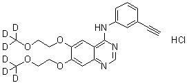 结构式 CAS# 1189953-78-3, N-(3-乙炔基苯基)-6,7-双[2-(三氘甲氧基)乙氧基]喹唑啉-4-胺盐酸盐