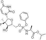 structure of CAS# 1190307-88-0, Sofosbuvir;N-[[P(S),2'R]-2'-Deoxy-2'-fluoro-2'-methyl-P-phenyl-5'-uridylyl]-L-alanine 1-methylethyl ester; PSI 7977