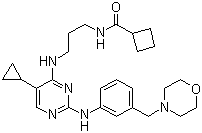 structure of CAS# 1190378-57-4, N-[3-[[5-Cyclopropyl-2-[[3-(4-morpholinylmethyl)phenyl]amino]-4-pyrimidinyl]amino]propyl]cyclobutanecarboxamide