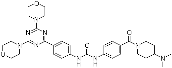 N-[4-[[4-(Dimethylamino)-1-piperidinyl]carbonyl]phenyl]-N'-[4-[4,6-di(4-morpholinyl)-1,3,5-triazin-2-yl]phenyl]urea molecular structure (CAS 1197160-78-3)