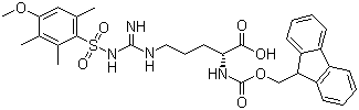 结构式 CAS# 120075-24-3, N-Fmoc-N'-(4-甲氧基-2,3,6-三甲基苯磺酰基)-D-精氨酸; N-芴甲氧羰基-N'-(4-甲氧基-2,3,6-三甲基苯磺酰基)-D-精氨酸