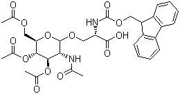 structure of CAS# 120173-57-1, Fmoc-Ser-(GalNAc(Ac)3-alpha-D)-OH;N-Fmoc-O-beta-(2-acetamido-2-deoxy-3,4,6-tri-O-acetyl-alpha-D-galactopyranosyl)-L-serine