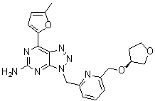 7-(5-Methyl-2-furanyl)-3-[[6-[[[(3S)-tetrahydro-3-furanyl]oxy]methyl]-2-pyridinyl]methyl]-3H-1,2,3-triazolo[4,5-d]pyrimidin-5-amine molecular structure (CAS 1202402-40-1)