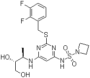 structure of CAS# 1204707-71-0, SRT3109;N-[2-[[(2,3-Difluorophenyl)methyl]thio]-6-[[(1R,2R)-2,3-dihydroxy-1-methylpropyl]amino]-4-pyrimidinyl]-1-azetidinesulfonamide