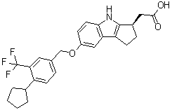 structure of CAS# 1206123-37-6, Etrasimod;(R)-2-(7-(4-cyclopentyl-3-(trifluoromethyl)benzyloxy)-1,2,3,4-tetrahydrocyclopenta[b]indol-3-yl)acetic acid; APD 334