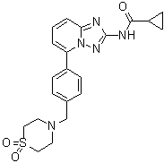 structure of CAS# 1206161-97-8, Filgotinib;N-[5-[4-[(1,1-Dioxido-4-thiomorpholinyl)methyl]phenyl][1,2,4]triazolo[1,5-a]pyridin-2-yl]cyclopropanecarboxamide