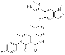 N-[3-Fluoro-4-[[1-methyl-6-(1H-pyrazol-4-yl)-1H-indazol-5-yl]oxy]phenyl]-1-(4-fluorophenyl)-1,2-dihydro-6-methyl-2-oxo-3-pyridinecarboxamide molecular structure (CAS 1206799-15-6)