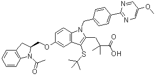 5-[[(2S)-1-Acetyl-2,3-dihydro-1H-indol-2-yl]methoxy]-3-[(1,1-dimethylethyl)thio]-1-[[4-(5-methoxy-2-pyrimidinyl)phenyl]methyl]-alpha,alpha-dimethyl-1H-indole-2-propanoic acid molecular structure (CAS 1206880-66-1)