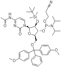 N-Acetyl-5'-O-(4,4-dimethoxytrityl)-2'-O-[(tert-butyl)dimethylsilyl]cytidine-3'-(2-cyanoethyl-N,N-diisopropyl)phosphoramidite molecular structure (CAS 121058-88-6)