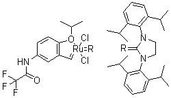 结构式 CAS# 1212008-99-5, [1,3-双[2,6-二异丙基苯基]-2-咪唑烷亚基]二氯[[2-(异丙氧基)-5-[(2,2,2-三氟乙酰基)氨基]苯基]亚甲基]-钌