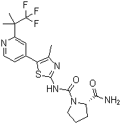 structure of CAS# 1217486-61-7, BYL-719;(2S)-N1-[4-Methyl-5-[2-(2,2,2-trifluoro-1,1-dimethylethyl)-4-pyridinyl]-2-thiazolyl]-1,2-pyrrolidinedicarboxamide