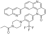 结构式 CAS# 1222998-36-8, Torin 1; 1-[4-[4-(1-氧代丙基)-1-哌嗪基]-3-(三氟甲基)苯基]-9-(3-喹啉基)苯并[h]-1,6-萘啶-2(1H)-酮