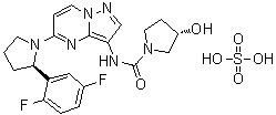 structure of CAS# 1223405-08-0, (3S)-N-[5-[(2R)-2-(2,5-Difluorophenyl)-1-pyrrolidinyl]pyrazolo[1,5-a]pyrimidin-3-yl]-3-hydroxy-1-pyrrolidinecarboxamide sulfate (1:1)