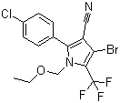 结构式 CAS# 122453-73-0, 虫螨腈; 4-溴-2-(4-氯苯基)-1-乙氧基甲基-5-三氟甲基吡咯-3-腈