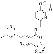 structure of CAS# 1224846-01-8, MK-3697;N-[(5,6-Dimethoxy-2-pyridinyl)methyl]-5'-methyl-5-(2-thiazolyl)-[2,3'-bipyridine]-4-carboxamide