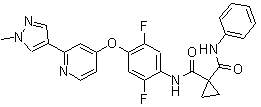 structure of CAS# 1225278-16-9, DCC-2618;N-[2,5-Difluoro-4-[[2-(1-methyl-1H-pyrazol-4-yl)-4-pyridinyl]oxy]phenyl]-N'-phenyl-1,1-cyclopropanedicarboxamide