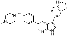 结构式 CAS# 1229582-33-5, 3-(1H-吲哚-5-基)-5-[4-[(4-甲基-1-哌嗪基)甲基]苯基]-1H-吡咯并[2,3-b]吡啶