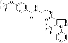 1-Phenyl-N-[2-[[4-(trifluoromethoxy)benzoyl]amino]ethyl]-5-(trifluoromethyl)-1H-pyrazole-4-carboxamide molecular structure (CAS 1231243-90-5)