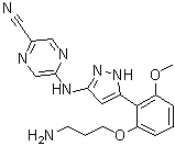 structure of CAS# 1234015-52-1, 5-[[5-[2-(3-Aminopropoxy)-6-methoxyphenyl]-1H-pyrazol-3-yl]amino]-2-pyrazinecarbonitrile