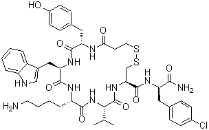 N-(3-Mercapto-1-oxopropyl)-L-tyrosyl-D-tryptophyl-L-lysyl-L-valyl-L-cysteinyl-4-chloro-D-phenylalaninamide cyclic (1→5)-disulfide molecular structure (CAS 123528-93-8)